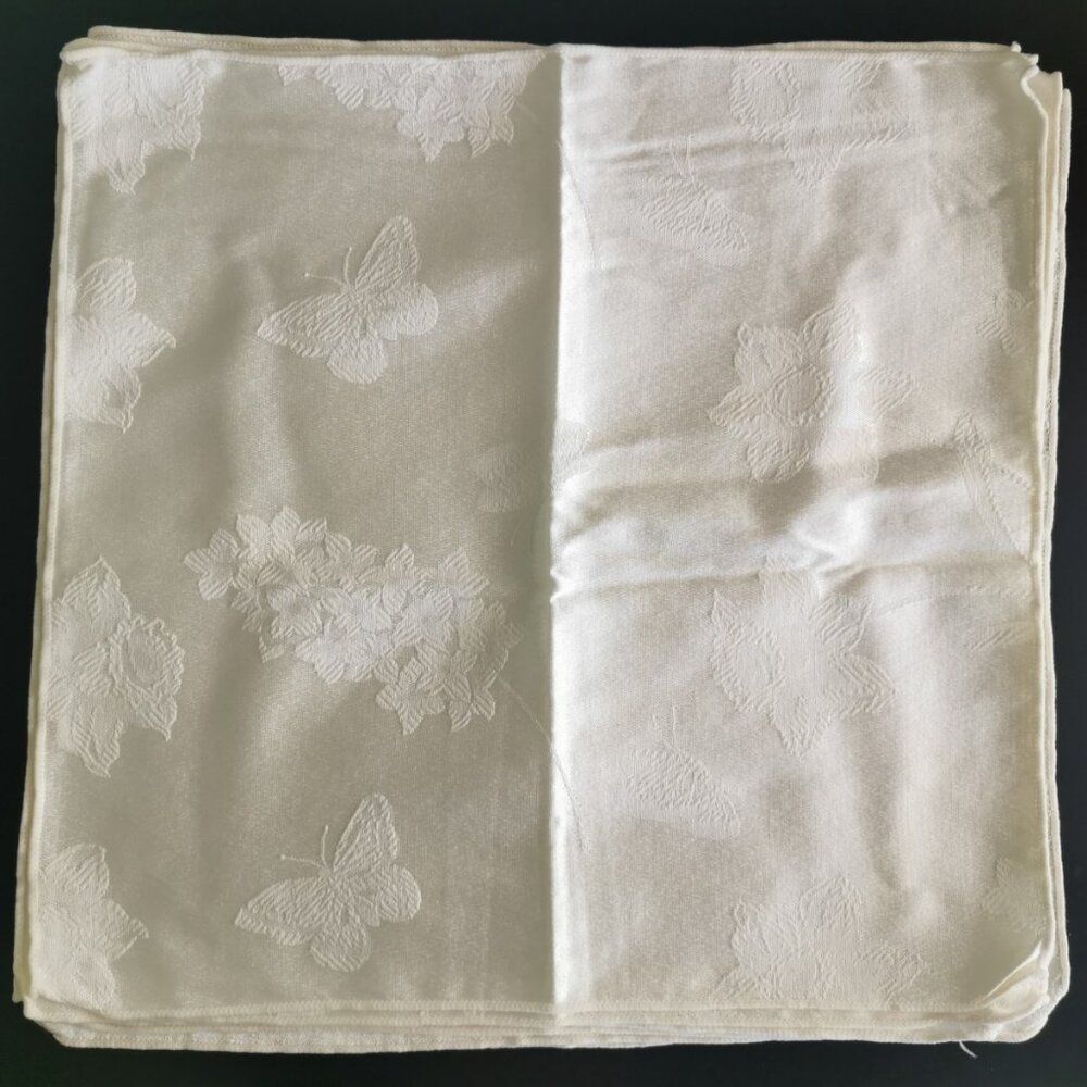 Set 6 White‎ Linen Napkins Butterflies & Flowers 16x16.5"